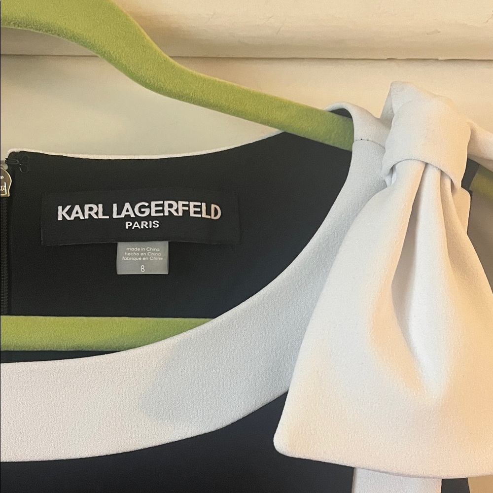 Karl Lagerfeld Black and White Bow Accent Mini Dress - Picture 2 of 6